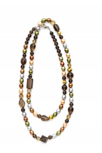 Long Pearl Smokey Quartz necklace